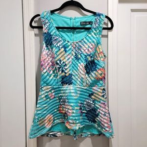 7th Ave High-Low Peplum Top with Functional Zippered Back